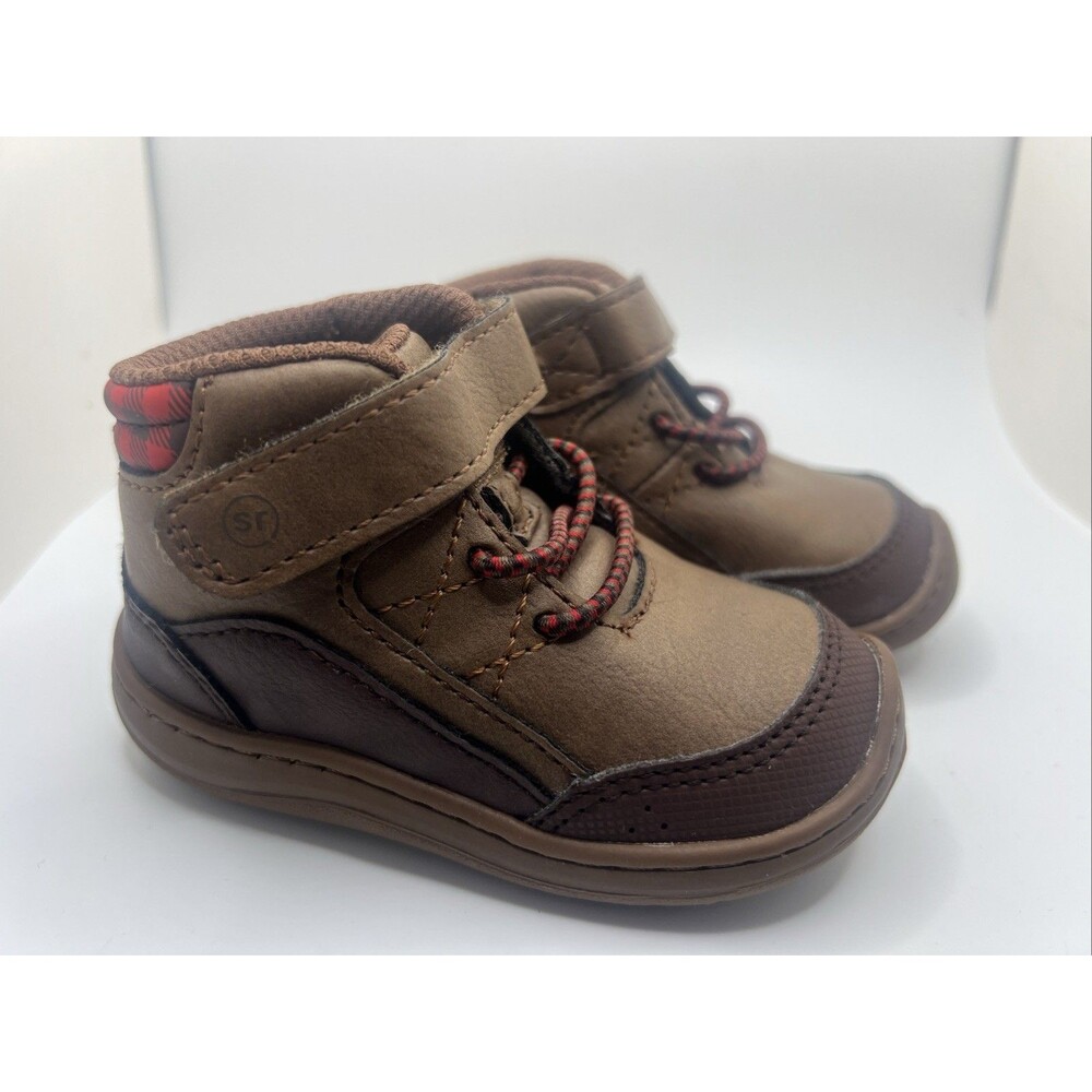 Stride Rite Infants 360 Leopold Baby Boy Brown Red Plaid Boots 4M Washable